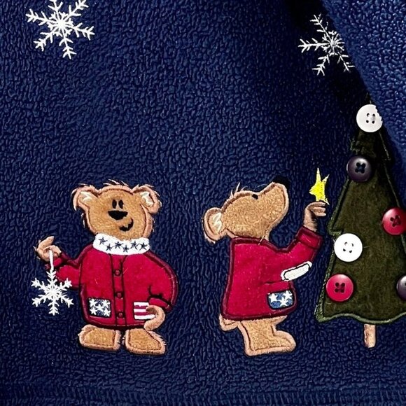 Croft & Barrow Sport Womens M Navy Holiday Fleece Cardigan Embroidery Appliques - Picture 6 of 13